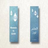 Boekenlegger Knowledge Light met blauwe bladwijzers en hanglampen, individueel verpakt